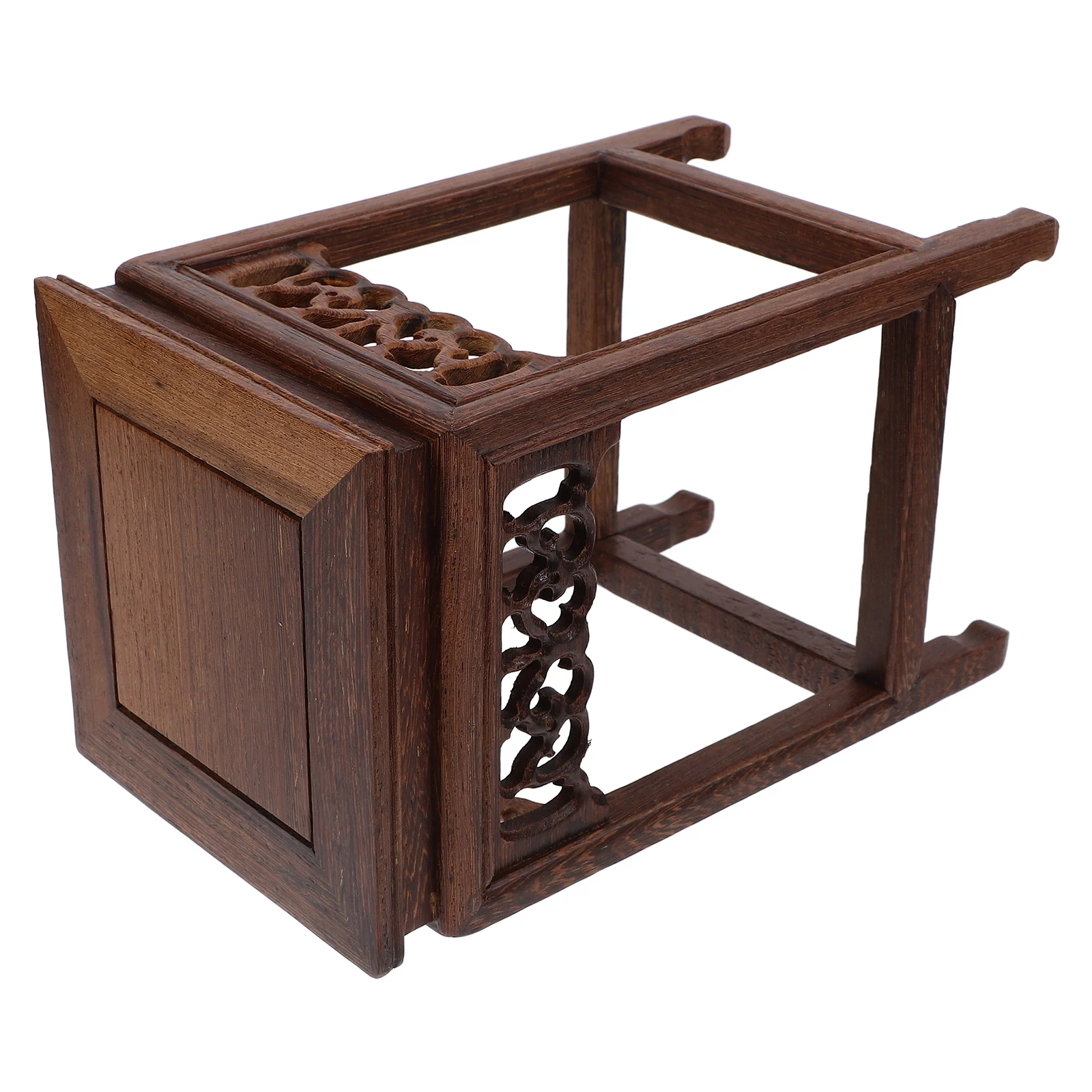 

Jade Carved Stone Ornaments Natural Wood Stool Plant Pot Holder Century Planter Stand Decorative Wooden Flower Stand for Living