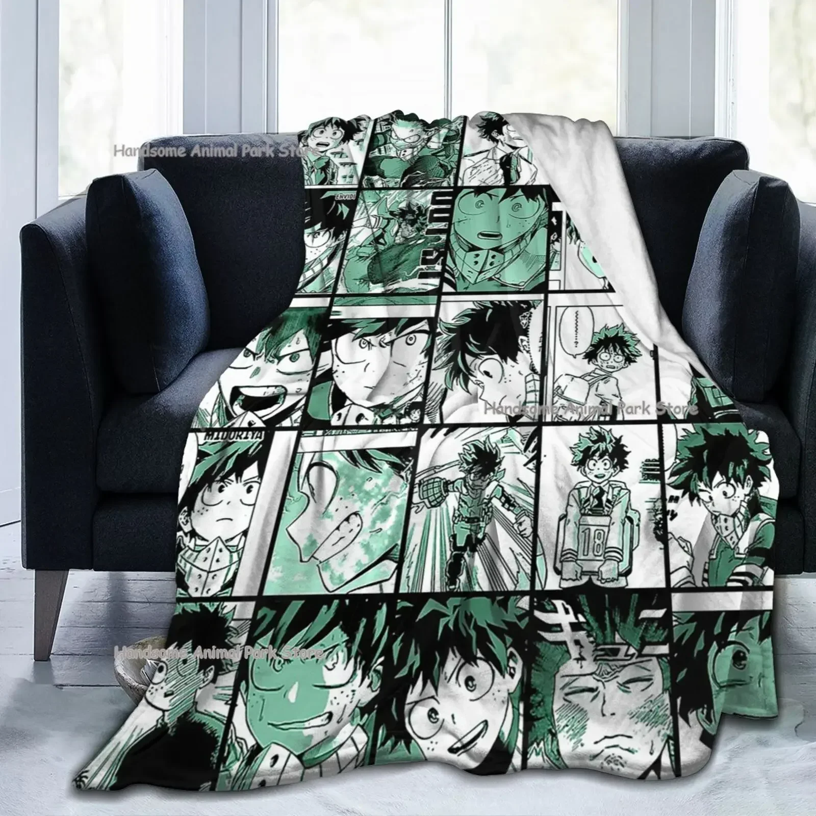 My Hero Academia Collage Anime Midoriya Izuku Throw Blanket Fuzzy Warm Throws for All Season 3D Print Soft Coral Fleece Fabric