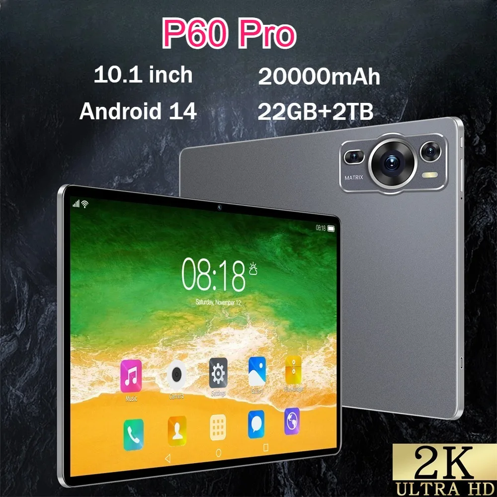 

New P60 Pro Tablets Original 10.1inch Tab Global Version 16GB+1TB 20000mAh Battery Android 14 System Tablet PC 4G 5G Dual SIM