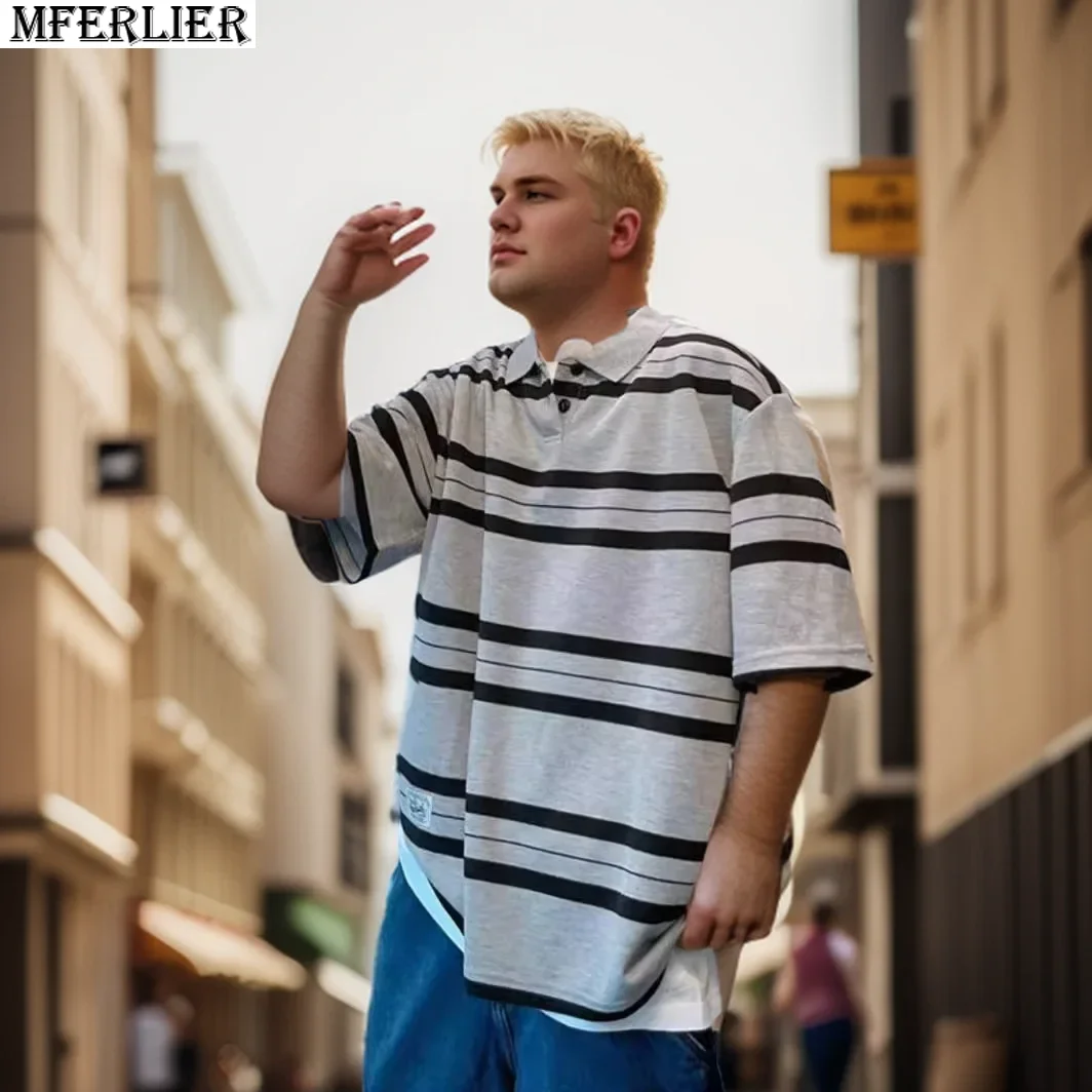 summer men polo shirts plus size 8XL short sleeve striped casual streetwear mferlier plolo shirts tops loose