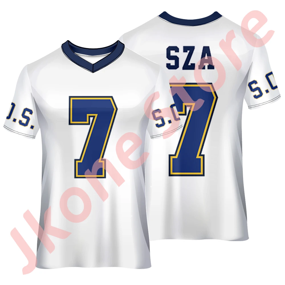 SZA 7 Soccer Jersey SOS Tour Logo Merch T-Shirts Cosplay Women Men Fashion V-neck Short Sleeve Tee Streetwear