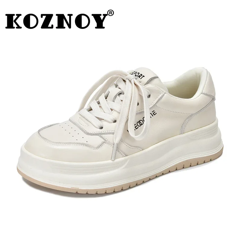 Koznoy 4cm COW Genuine Leather Comfy Chunky Sneaker Ergonomic Autumn Soft Flats Leisure Loafer Ethnic Woman Vulcanize Shoes