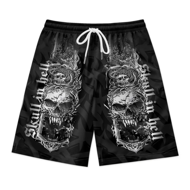 Fury Skulls Print Men's Polyester Drawstring Waist Shorts Quick Dry Breathable Beach Shorts Casual Sport Shorts