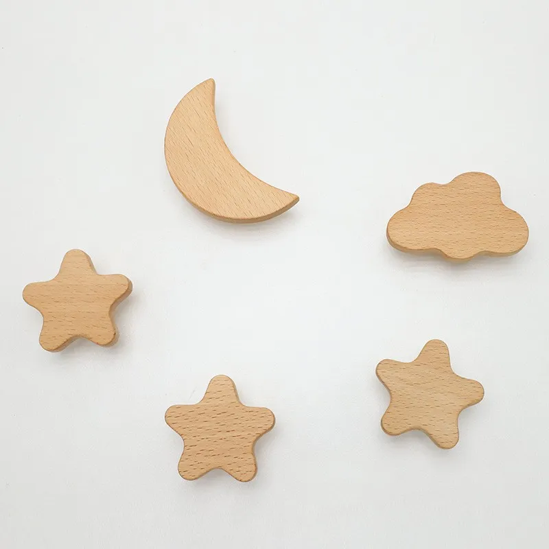 Poignées de meuble en forme de cœur, boutons en bois, lune, nuage, étoile, placard de décoration pour enfants