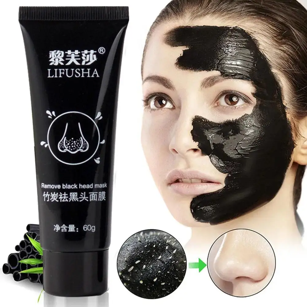 60g Bamboo Carbon Black Mud Facial Mask Active Carbon Deep Cleansing Purifying Remove Blackhead Strawberry Nose Remover