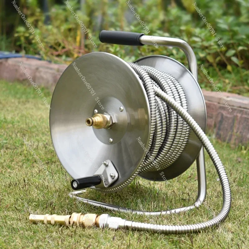 Stainless Steel Hose Reel, Wall Mount Retractable Water Hose Rack for Garden Watering & Car Washing, Heavy Duty Hose Winder