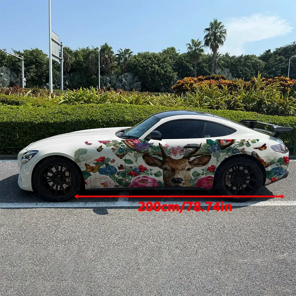 2pcs Forest Spring Deer Guardian , Durable, Fade-resistant, Enhance Vehicle Aesthetics With Bold Artistic Design Car Vinyl Wraps