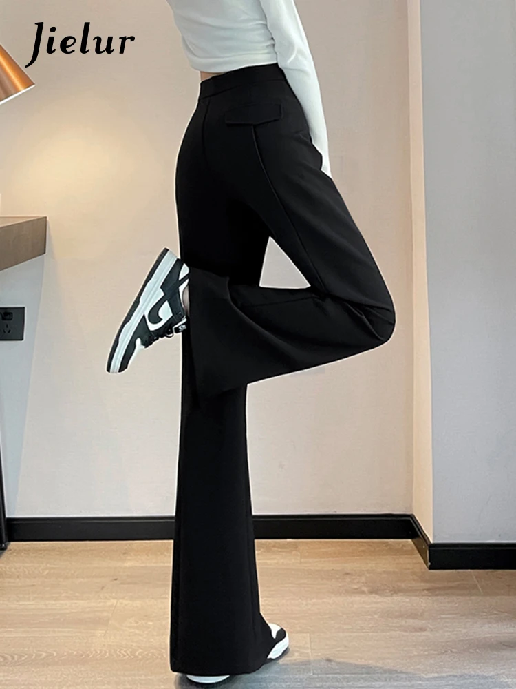 Jielur Apricot Split High Waist Female Suit Pants Fashion Office Ladies Solid Color Chic Zipper Simple Casual Black Women Pants