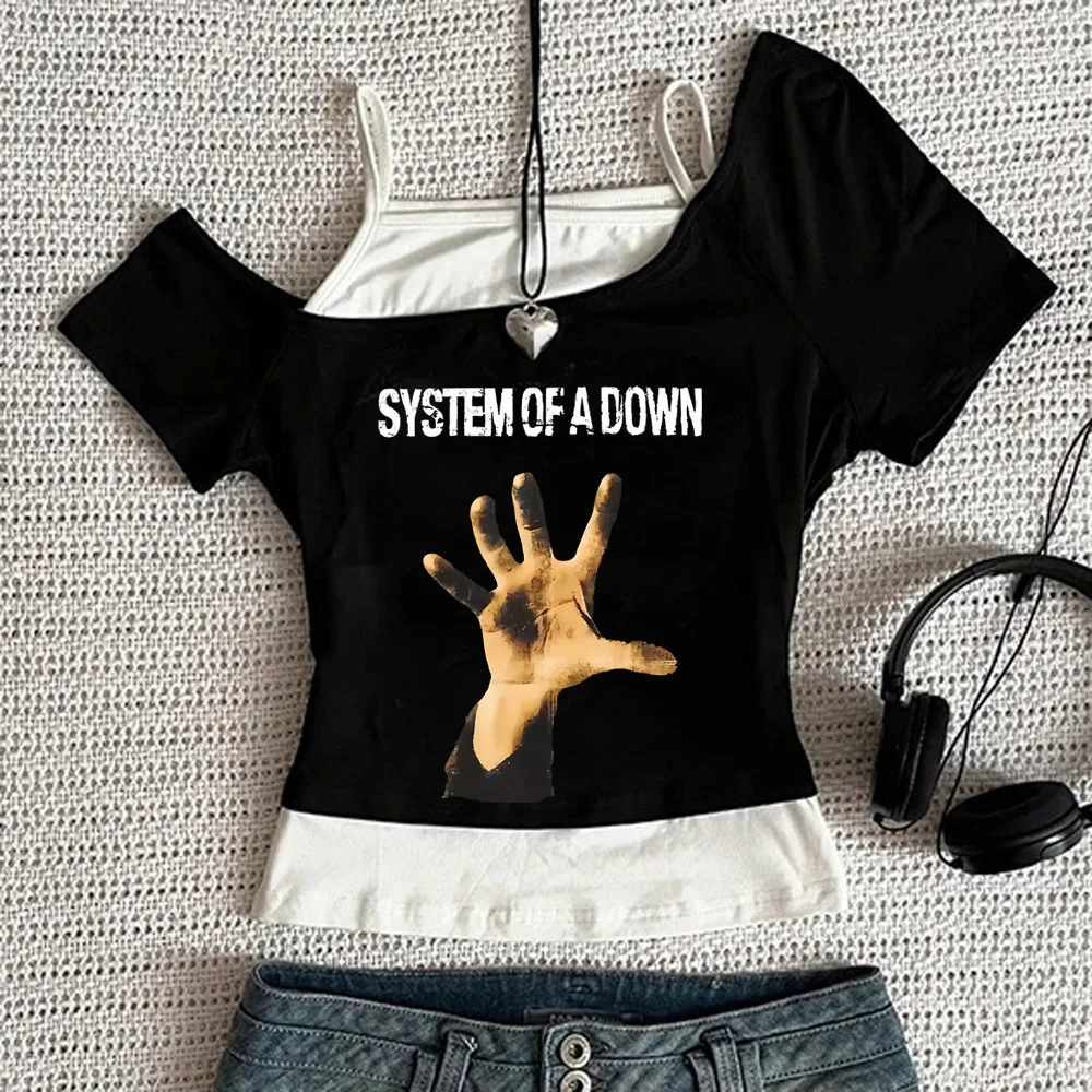 System of a Down cropped top girl harajuku manga japanese jojifuku anime tshirt vintage manga harajuku meme funny