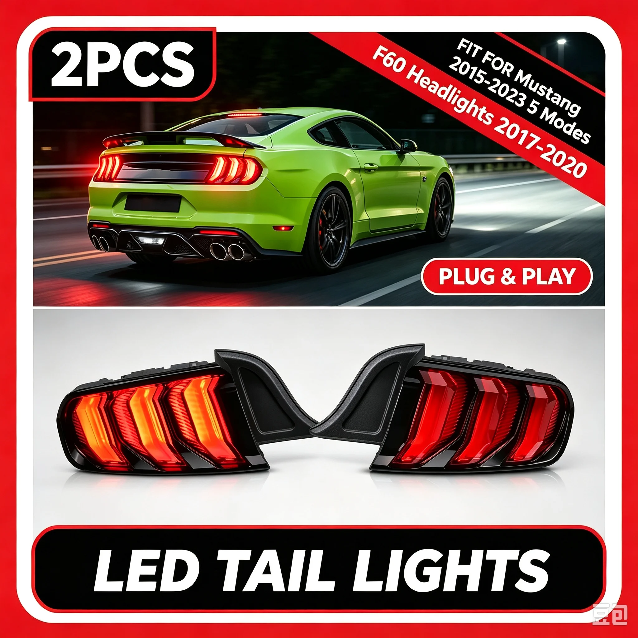 Sequenzielle LED-Rückleuchten für Ford Mustang 2015-2023 6. Generation Plug & Play Bremslicht Versiegelte PC-Linse Wasserdicht