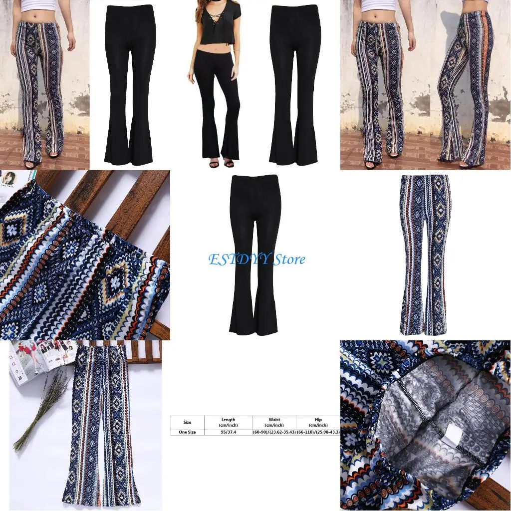 

G6DE Womens Elastic Bell-bottom Trousers Flared Hem Knitted Tights Pants Leggings