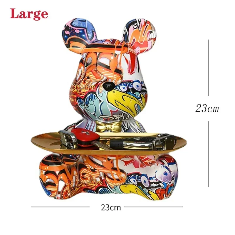 Graffiti Bear Money Bank Figurine Home Decoration Animal Statue Keys Storage Shelf Modern Room Sculpture Table Decor Statues