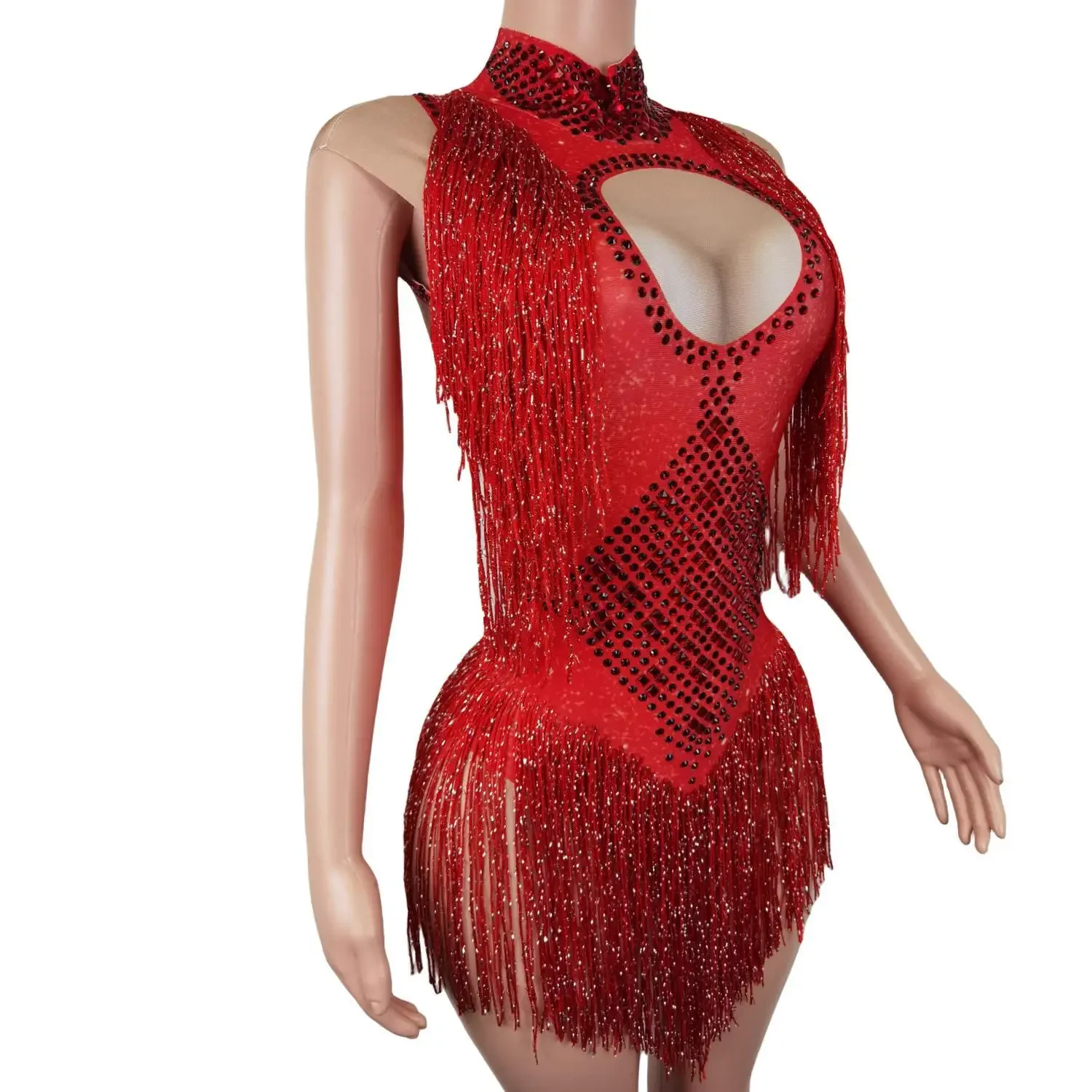 Sexy Kwast Sprankelende Kralen Pailletten Festival Kostuum Eendelig Vrouwen Feest Prom Nachtclub Outfit Bodysuit Podium Jumpsuit