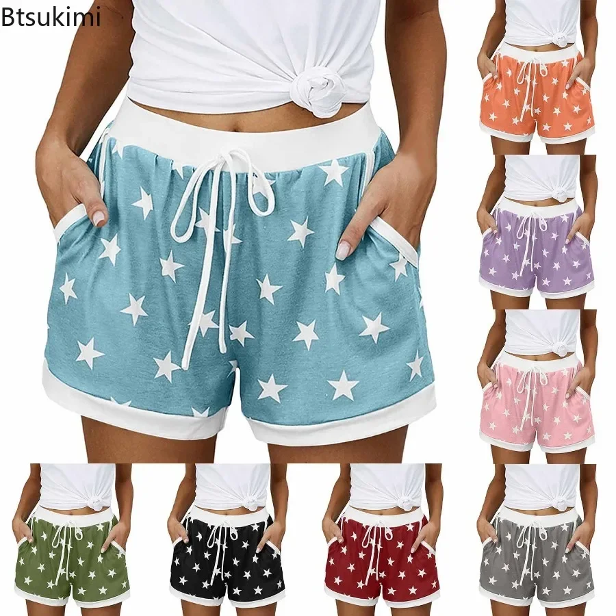 Summer Casual Shorts Women High Waist Home Beach Pants Leisure Female Yoga Sports Shorts Pockets Athletic Pants for Workout Gym