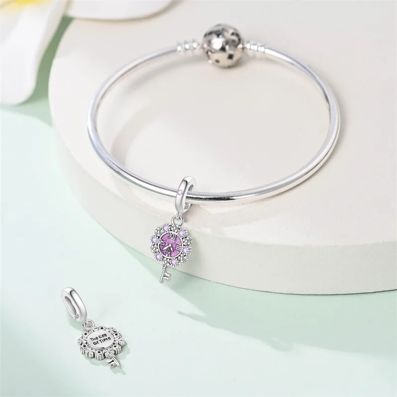 New 925 Sterling Silver Time Key Charms Pendant For Women Fit Original Bracelet DIY Birthday Party Jewelry Gifts