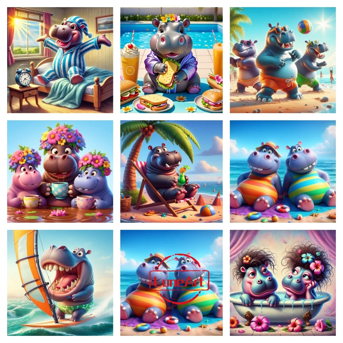 

DIY Digital Oil Painting Cartoon Hippo Art Digital Coloring Canvas Set - Beginner Suitable, Hand-painted Gift, Home Decor