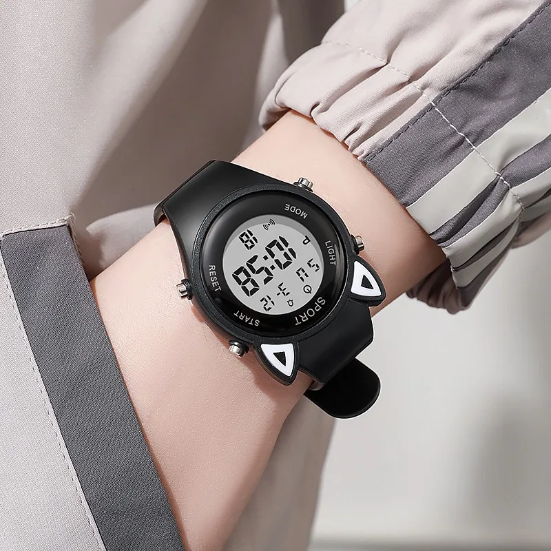 Orologi elettronici per studenti per bambini per ragazze e ragazzi Orologio da polso elettronico semplice a LED sportivo digitale con orecchio di gatto carino Relogio per bambini