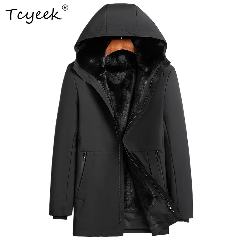 

Tcyeek Цельная норковая внутренняя подкладка Осень Зима Высококачественная модная мужская парка средней длины с лацканами Kurtka Puchowa Męska Пуховик Мужской