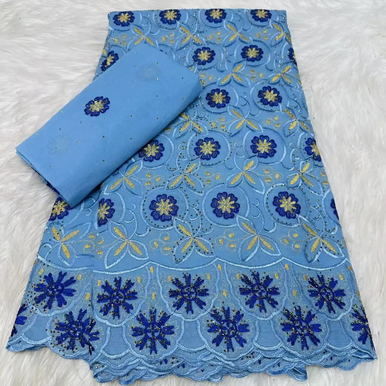 New Style Stones Sky Blue Cotton African Nigerian Lace Fabric 2026 High Quality French Swiss Voile Lace Fabric For Party PYC2634