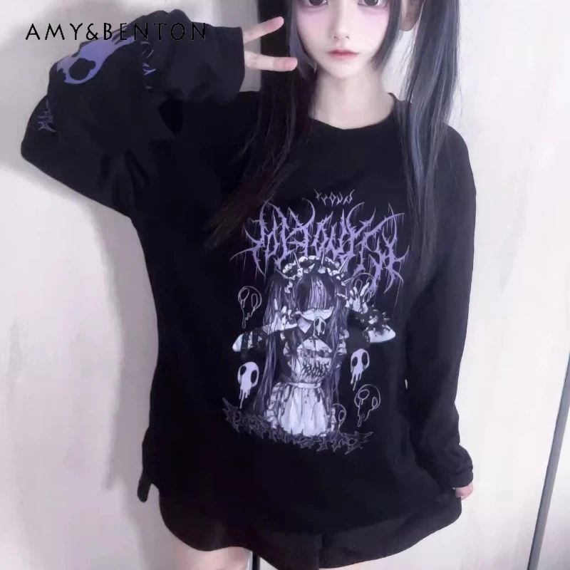 

Original Design Anime Subculture Long Sleeve Women's T-Shirt Japanese Style Autumn New Loose Slimming Versatile T-Shirts Ladies