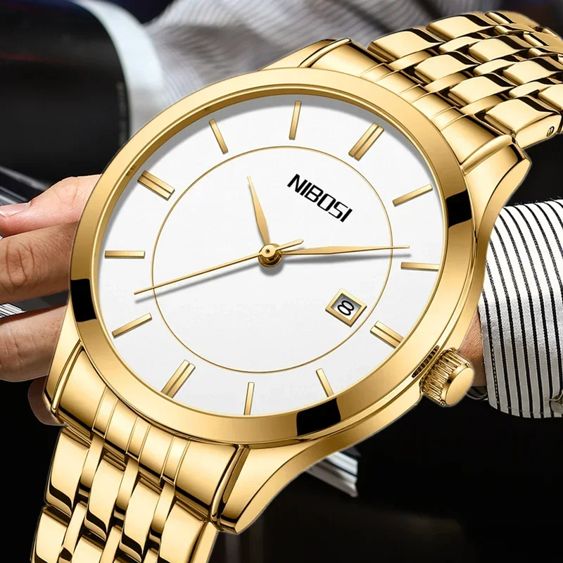 

NIBOSI Luxury Men Watches Business Top Brand Man Wristwatch Waterproof Luminous Date Gold Quartz Men's Watch Relogio Masculino