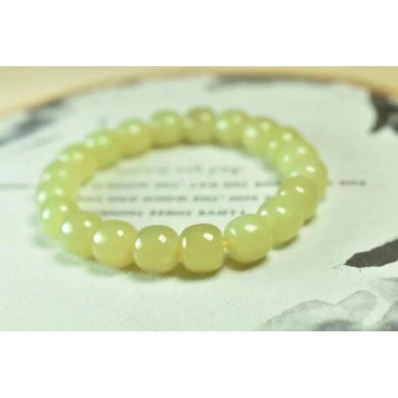 Hetian Ruoqi Yellow Mouth Material Single Ring Bracelet Jade Delicate Water Bowl Head Feet