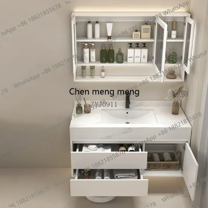 

RR Modern Marble Pattern Slate Bathroom Cabinets Combination Home Furniture Smart Bathroom Integrated Basin Storage Cabinet U b