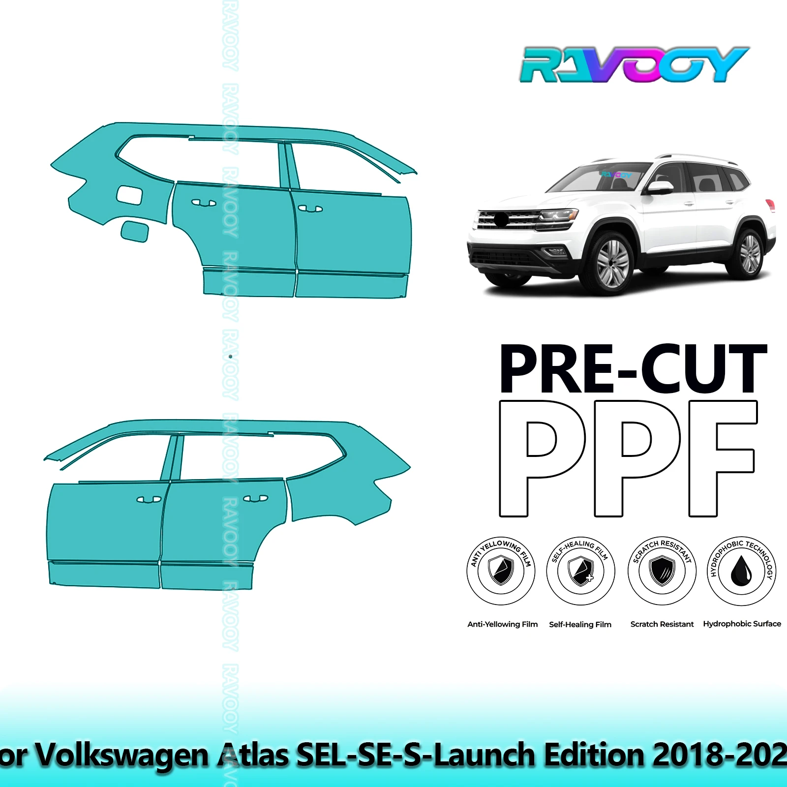

For Volkswagen Atlas SEL-SE-S-Launch Edition 2018-2020 8.5mil Pre-Cut PPF Door & A/B Pillar Kit TPU Paint Protection Film Set