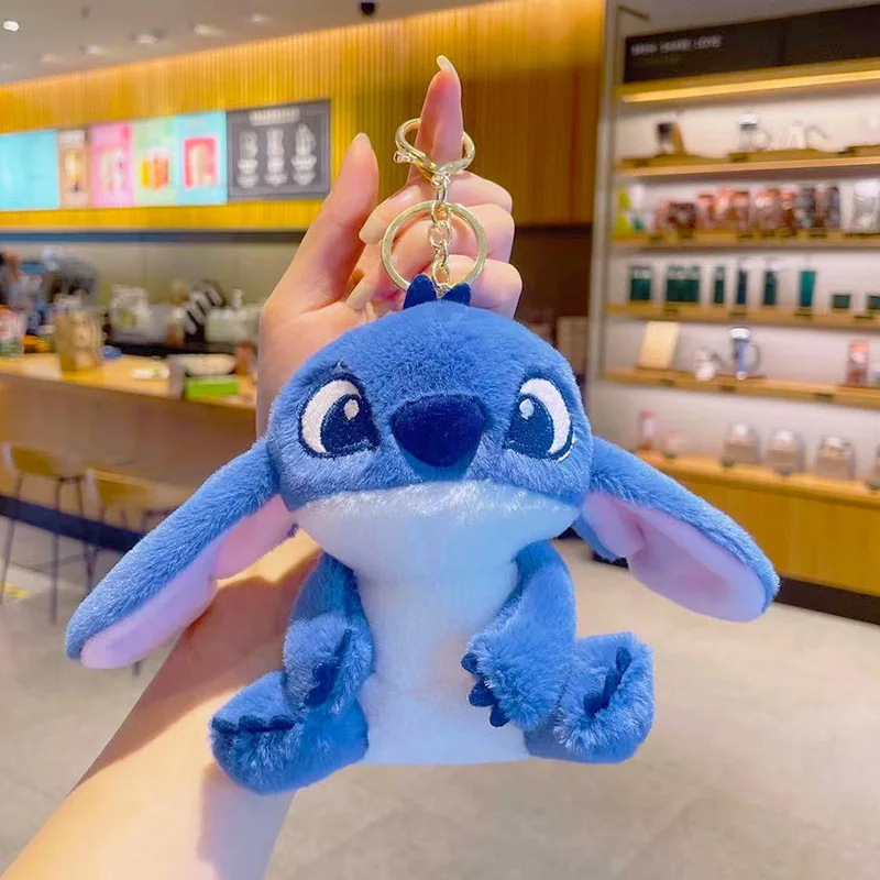 18cm Stitch Plush Keychain Disney Anime Figure Keyring Schoolbag Pendent Cute Plush Dolls Toy Key Chains Valentine's Day Gifts