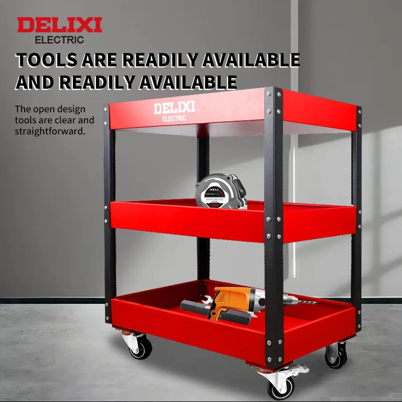

Heavy Duty 330LBS Capacity 3-Tier Metal Tool Cart 4-Wheel Rolling Storage Trolley with Inspection Door Red Multifunctional