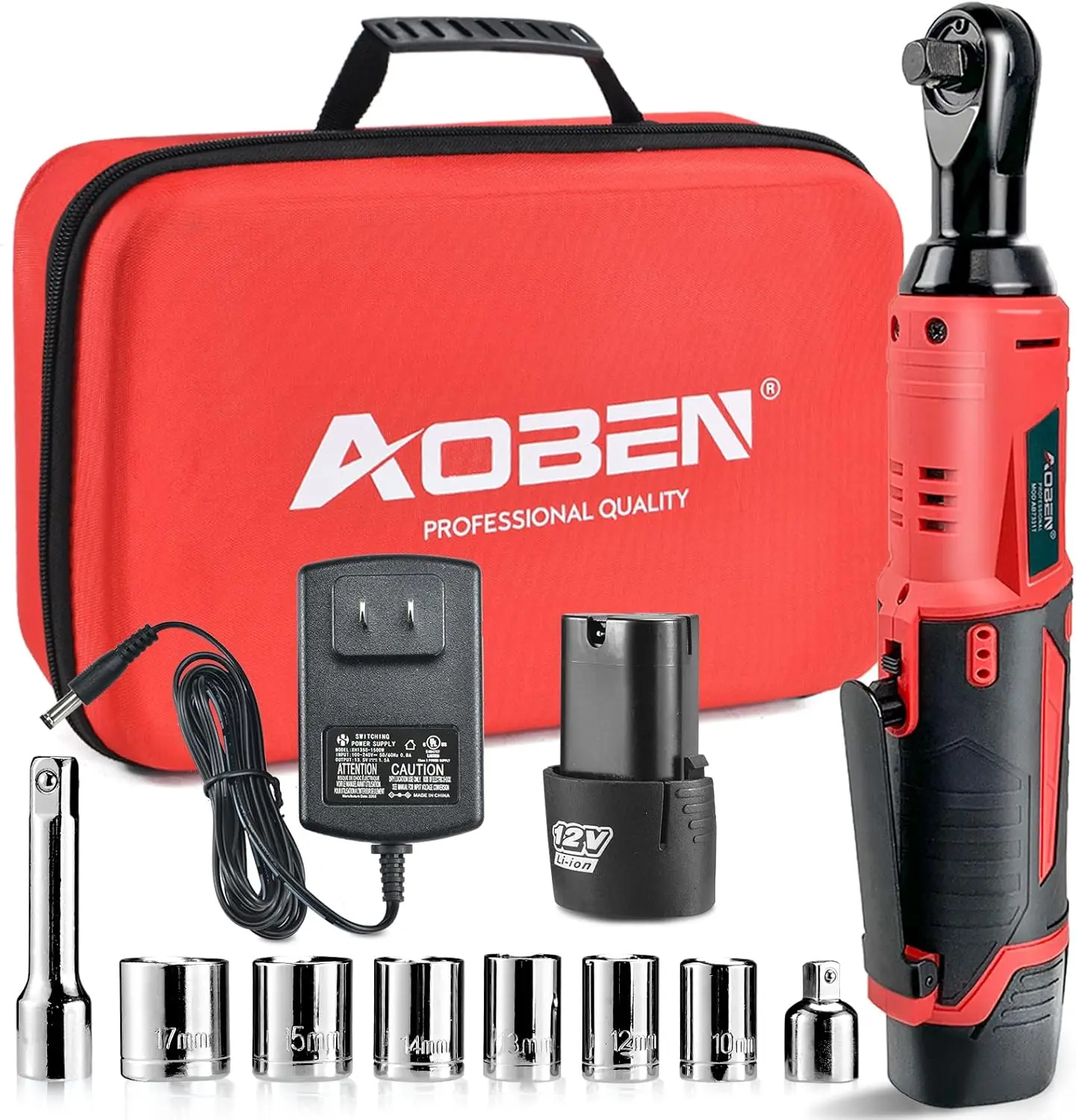 

3/8" 12V Power Electric Ratchet Wrench Set with 2000mAh Lithium-Ion Battery, 40ft-lbs Torque, LED Light, 8-Piece Kit