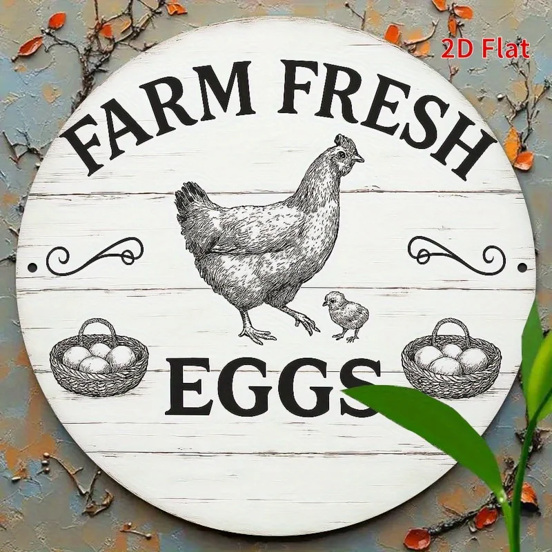Farm Fresh Eggs Metal Plate Decor - Vintage Farmhouse Kitchen Sign with Rooster & Eggs, Rustic Country Decoration for Home, Cafe