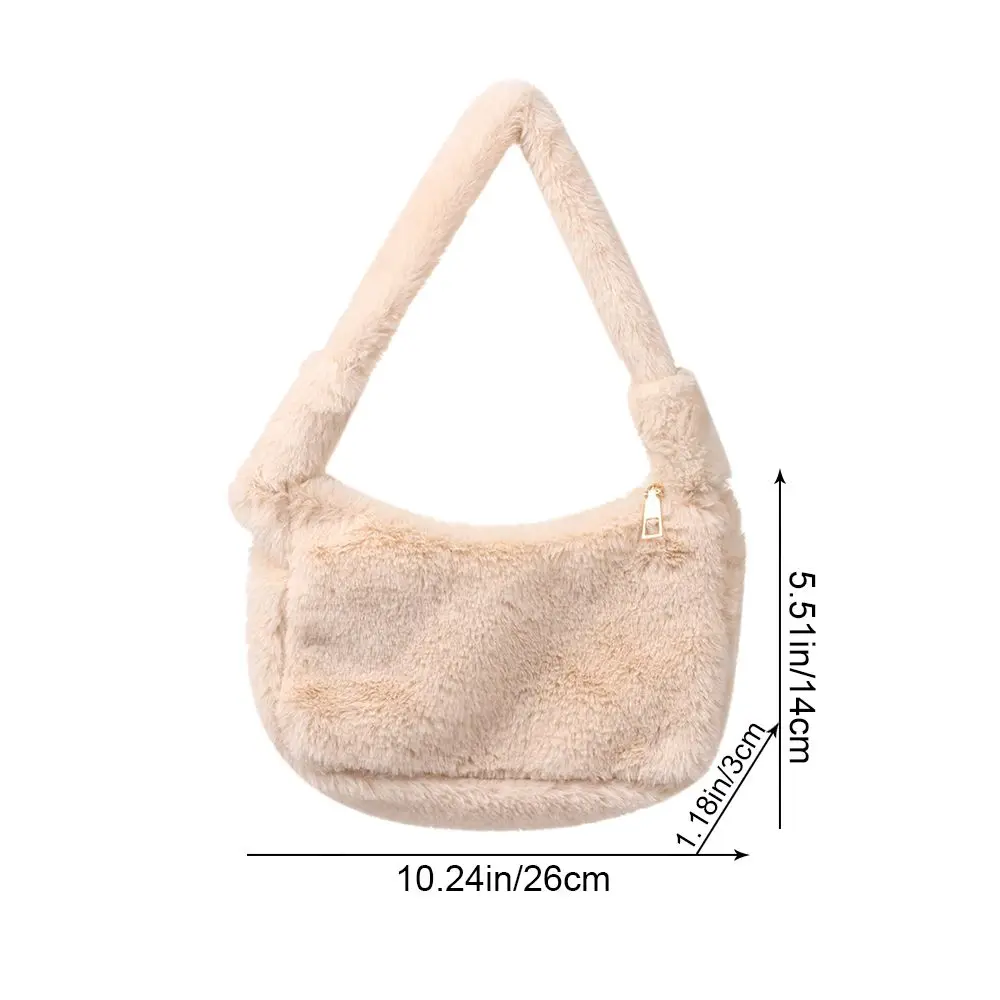 Fashion Women Mini Shoulder Bags Female Winter Plush Underarm Bags Solid Color Fluffy Tote Bags Small Purses