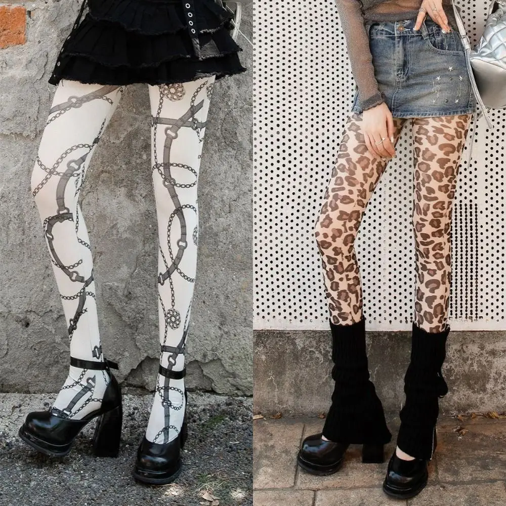 

Fashion 80D Leopard Pantyhose Elasticity High Waist Personality Printed Stockings Sexy Long Socks Women
