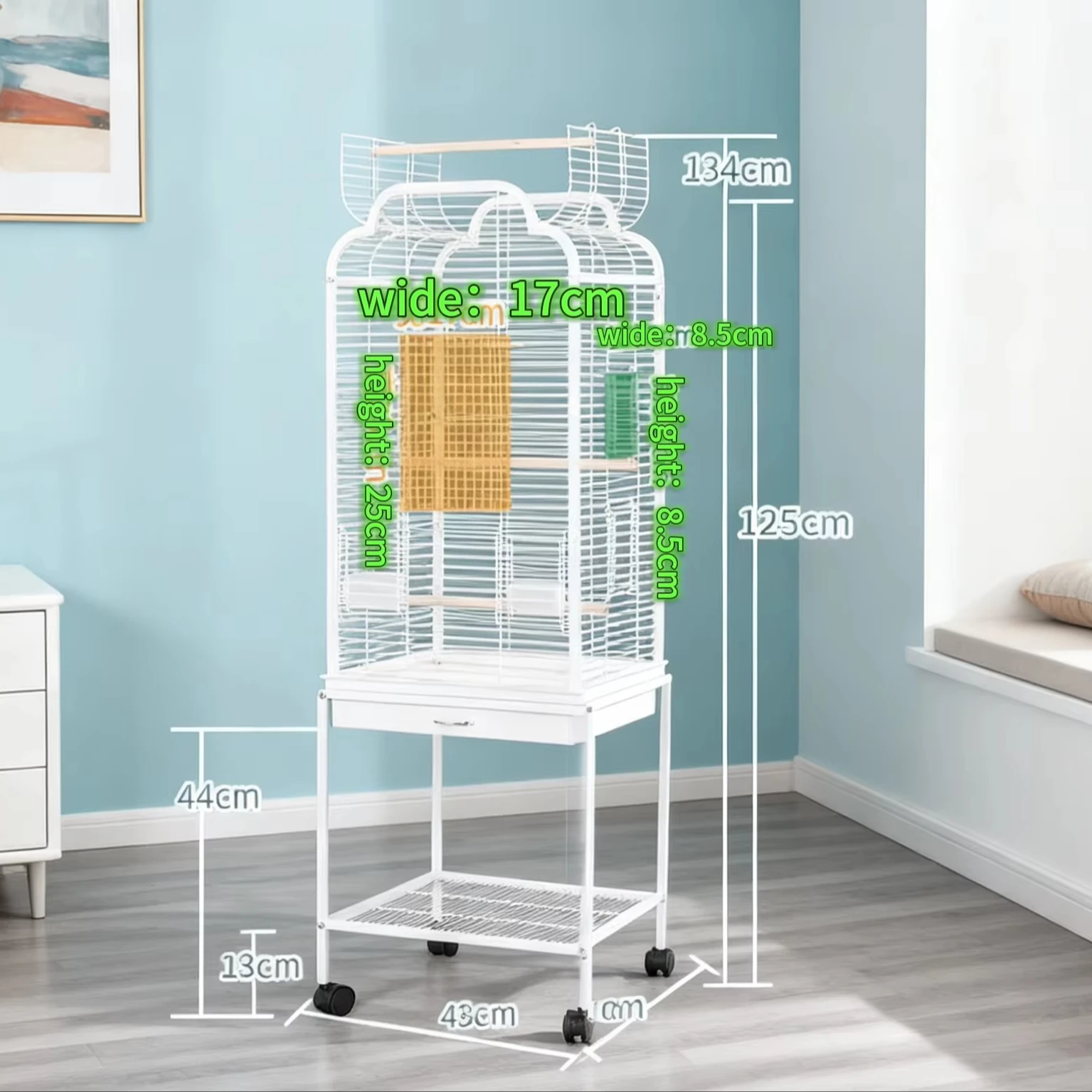 

Nordic Style Medium Size Pet Bird Cage Sturdy Steel Construction with Secure Living Environment and Plastic Tray