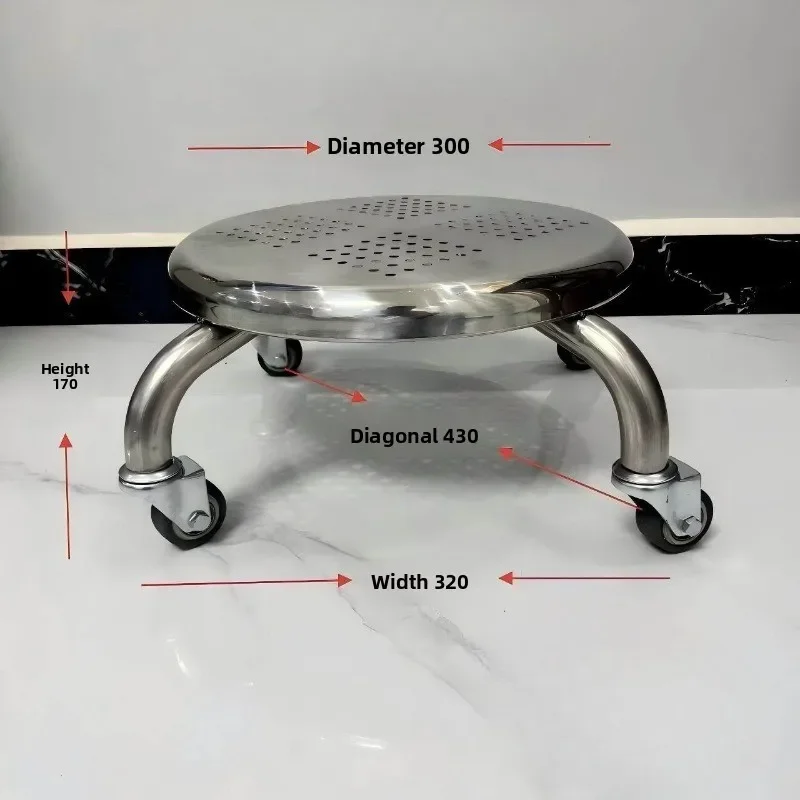 Mobile Stainless Steel Stool, Heavy Duty Swivel Round Seat for Bathroom,Rolling Caster Work Bench,Non Slip Rustproof Shower Unit