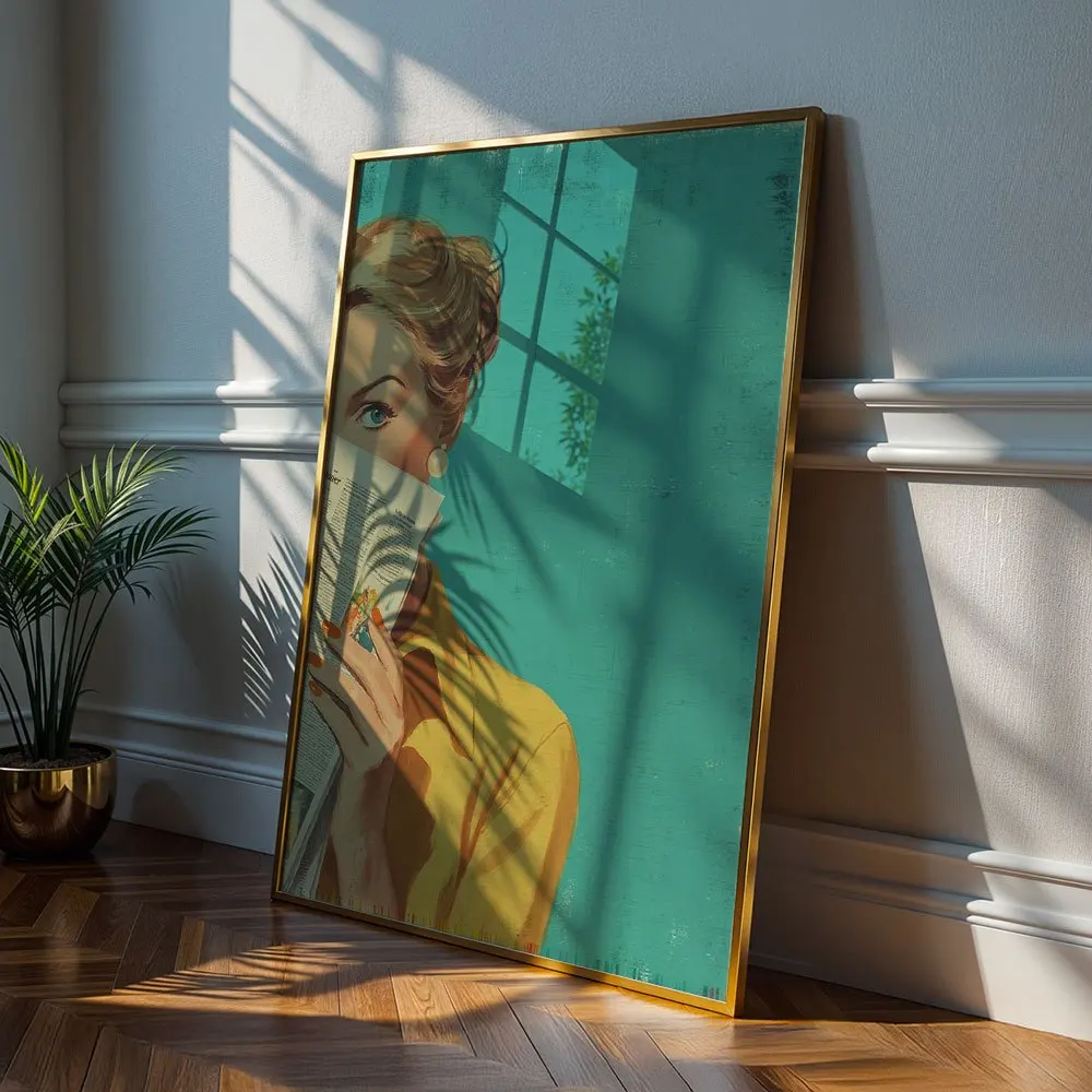 Vintage Blonde Lady With Newspaper Canvas Poster Wall Art,2D Print Wall Decor,Aesthetic Home Decor