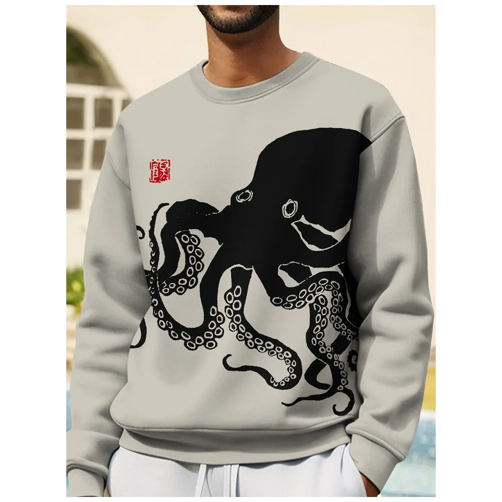 Japanese Ukiyoe Sweatshirt For Men Long Sleeve Tops Wave Graphic Clothing Oversized O Neck Pullover 2023 Streetshirt Boy Hoodies