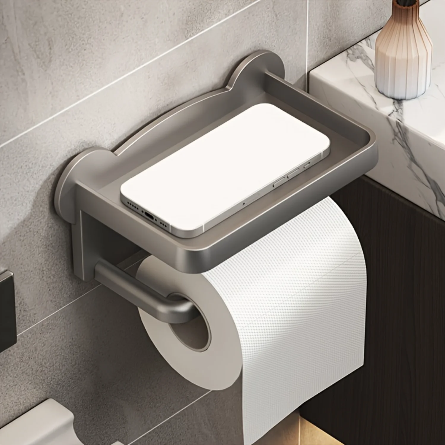 

1pc Toilet Paper Holder With Shelf, Toilet Paper Roll Holder With Mobile Phone Shelf, Bathroom Toilet Paper Holder, Organizatio