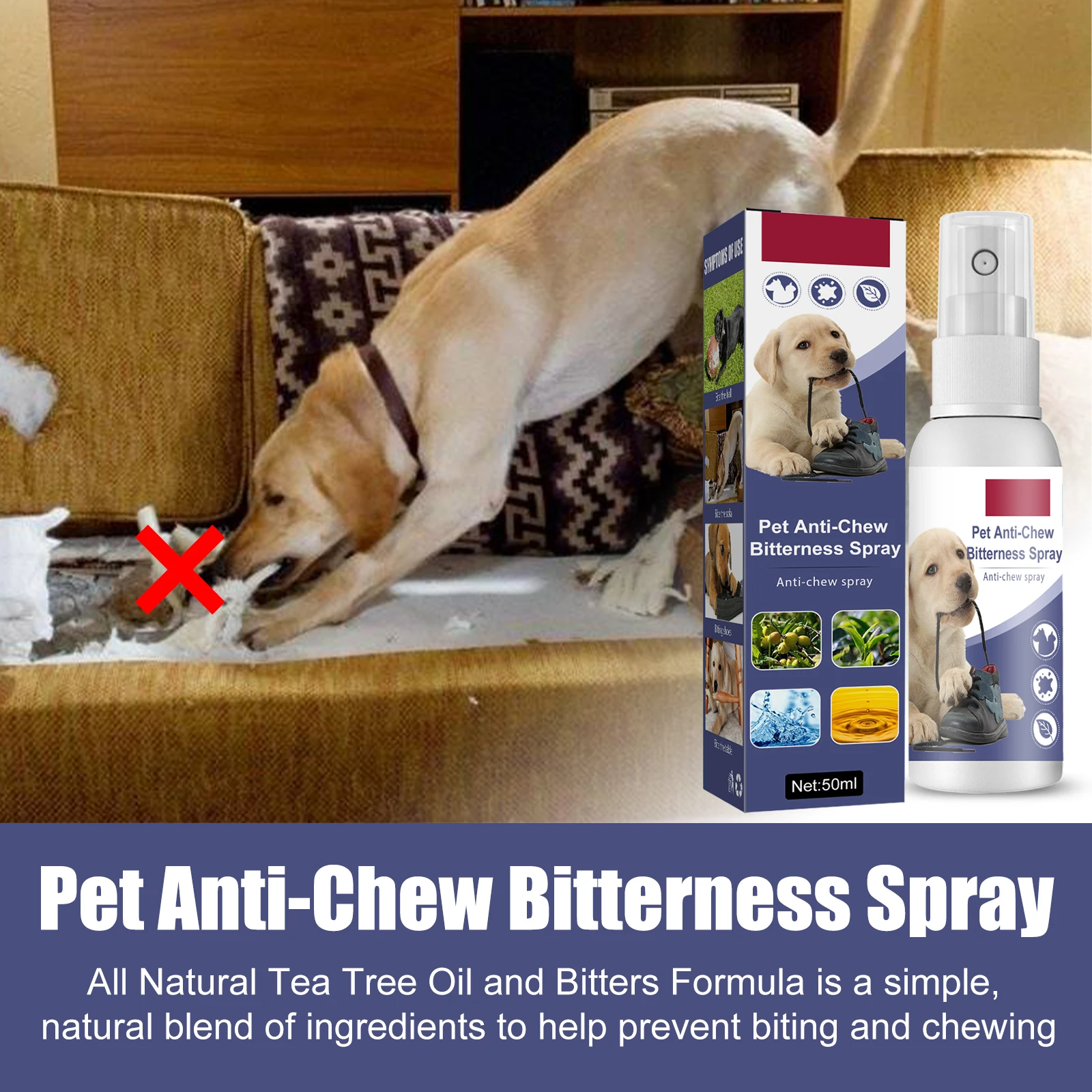 Natural Bitter Spray Anti-Chew Spray Effectively Restrain Pet Behavior Relieve Anxiety Protecting Furnishings Training Supplies