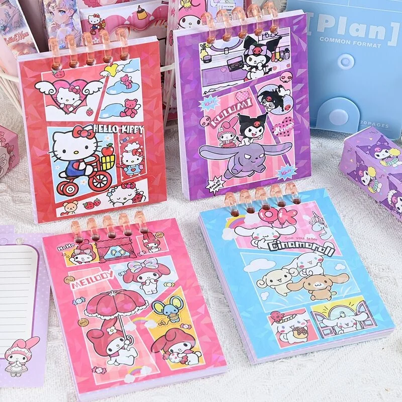 

12 шт./лот Sanrio Kuromi Melody Cinnamoroll катушка блокнот милый портативный блокнот дневник планировщик канцелярские принадлежности подарок школьные принадлежности