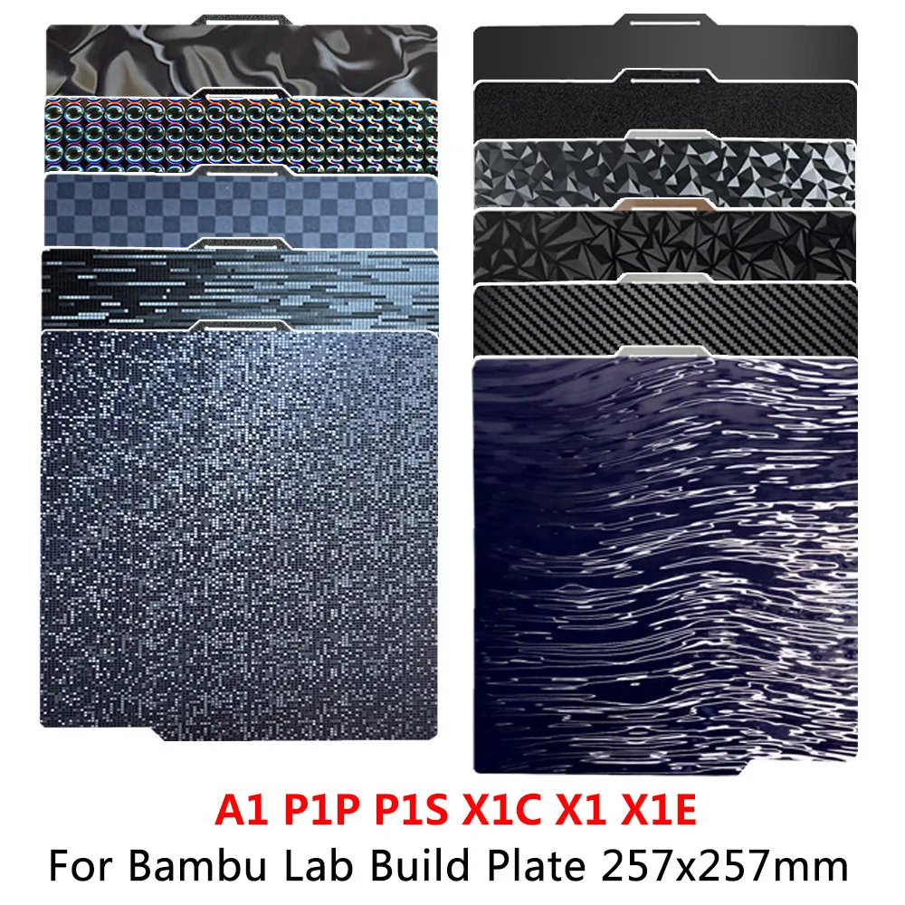

257x257mm for Bambu Lab A1 Build Plate X1C Bambulab P1S A1 PEI Sheet PEO PET Heated Bed Spring Steel for Bambu Lab X1 Carbon P1P