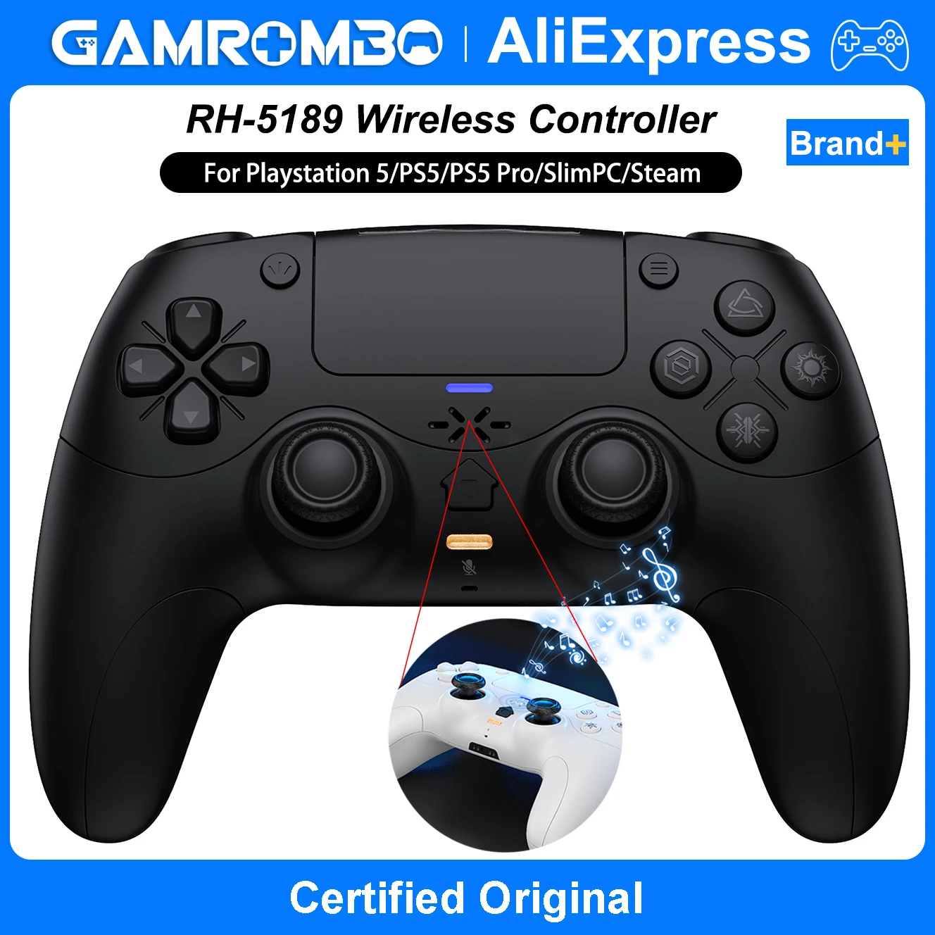 Manette sans fil BT pour Playstation5/PS5/PC/iOS/Steam, double vibration, fonction silencieuse Marco/Turbo Trigger, prise audio 3,5 mm
