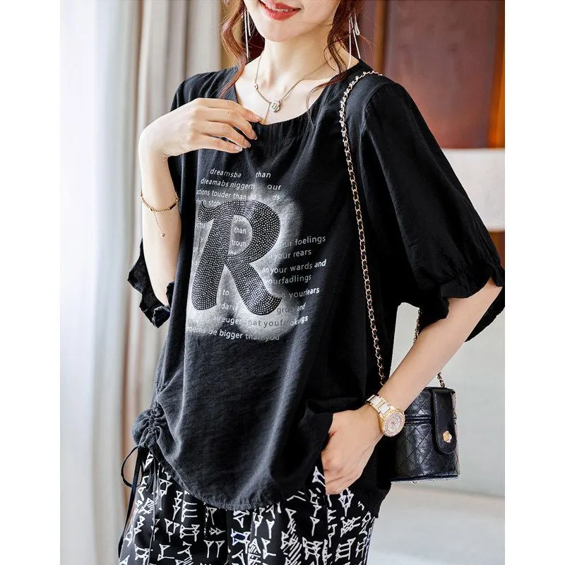 2024 estate nuova corea moda donna manica corta t-Shirt allentata All-matched Casual Letter Print o-collo Tee Shirt Femme top P574