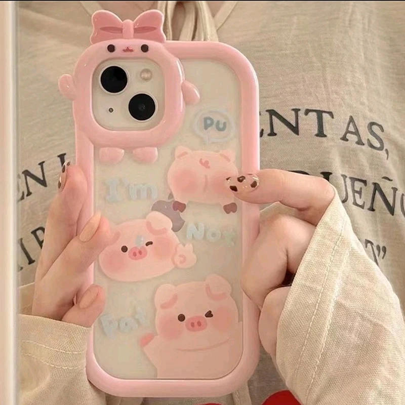 Case For IPhone 14 11 13 12 Pro Max Cute Pig Bear Cases Iphone X XR XS Max 7 8 6 6S Plus 14 SE 2020 2022 Transparent Cover Funda