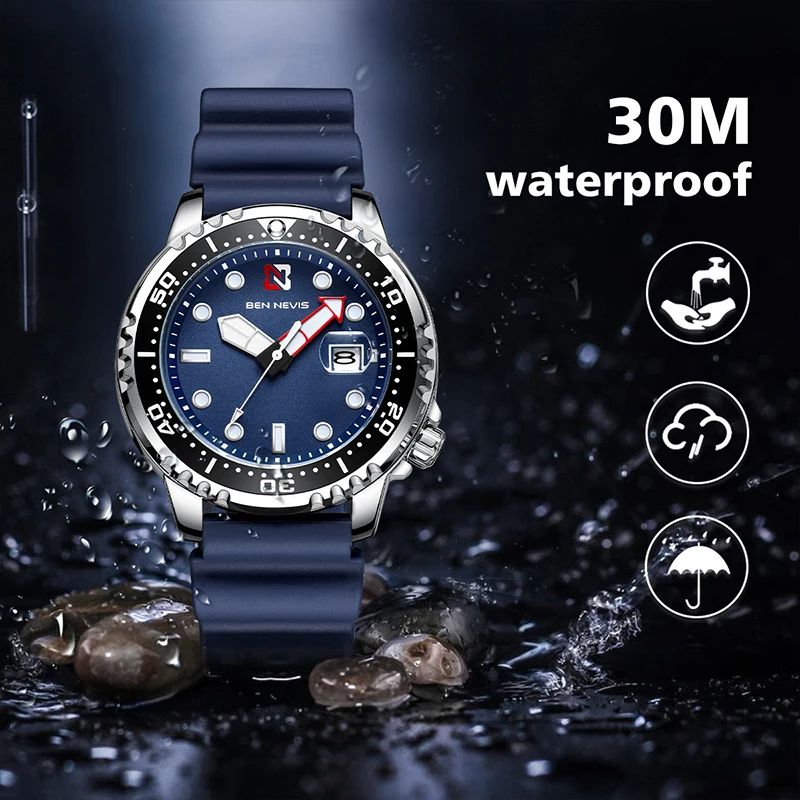 44mm BEN NEVIS sport orologio da polso al quarzo installa movimento al quarzo cinturino in Silicone di lusso Diving Water Ghost Style Men Watch