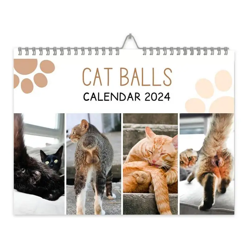 

2024 Funny Cat Butt Wall Calendar Exquisite Pattern Full Page Months Thick Sturdy Paper Cat Butthole Calendar Planner