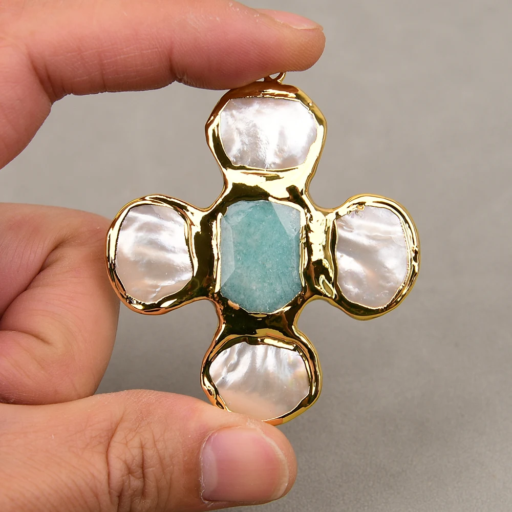 APDGG 2 قطعة قلادة مجوهرات من أمازونيتي باللون الأخضر الطبيعي ذات حواف ذهبية لصنع المجوهرات بنفسك #3