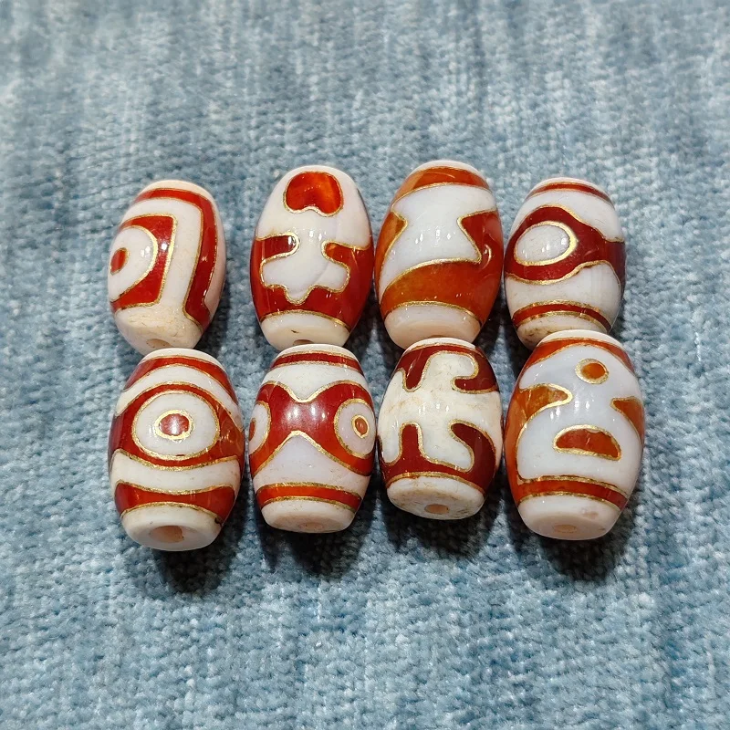 Tibetan Totem red Skin Dzi Infiltrated Copper Wire Inlaid Agate Beads Necklace Pendant DIY Accessories 30pcs/pack