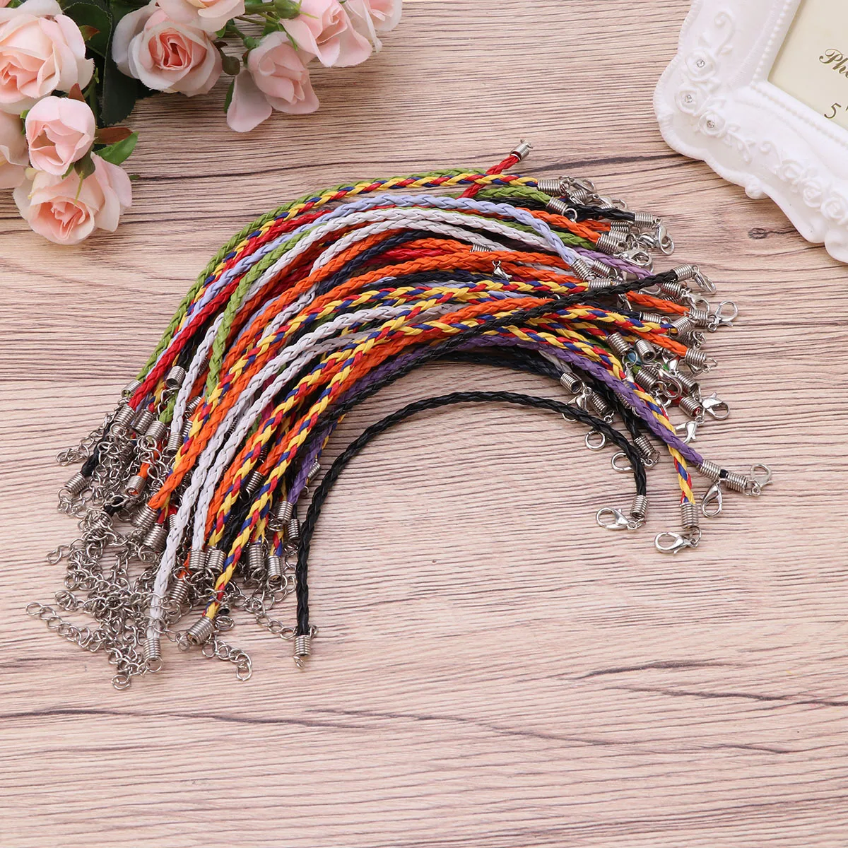 

50Pcs Bracelet Making Cords Colorful Plaited Bracelet Ropes Charms Lobster Claw Clasps for DIY Jewelry Handicrafts